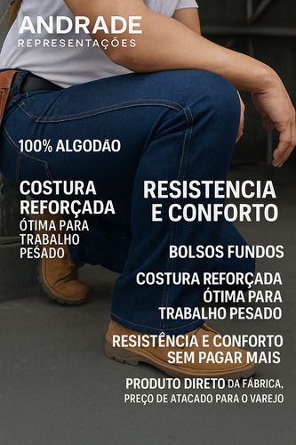 Calça Jeans Tradicional Corte Reto Trabalho Serviço Pesado