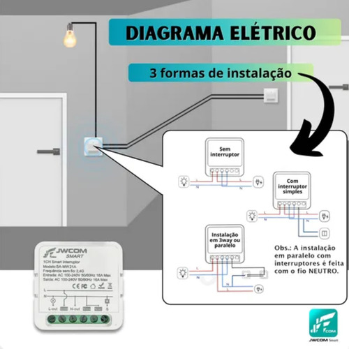 10 Relés Mini Inteligente Wi-fi 16a Tuya Smart Jwcom Atacado