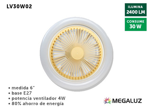Ventilador Luz Led 30w 2400lm Para Socket E27 Pack 2 Piezas