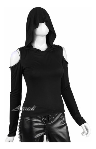 Blusa Gotica Gorro Capucha Hombros Descubiertos Medieval 