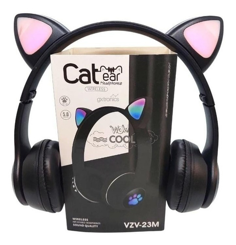 Audífonos Negro Inalámbricos Gatos Led Niños Bluetooth.