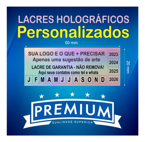 Lacre Void Holográfico Premium 50x20mm Personalizado 100 Un