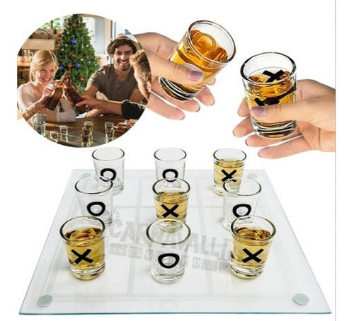 Juego Shots Gato Mesa Bar Fiesta Bebidas Tres En Linea