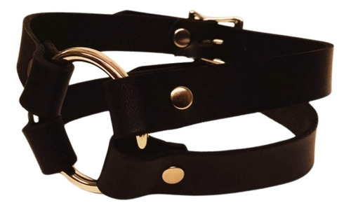 Choker Coleira Gargantilha Couro Social Argola Emo Kawaii Cor Preto