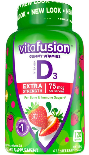 Vitafusion Vitamina D3 120 Gomitas Inmunidad Ayuda Huesos Sabor Fresa