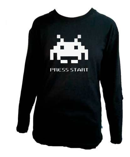 Remera Niños Manga Larga Algodón Space Invaders Press Start