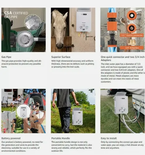 Calentador De Agua Portatil A Gas Propano 6 L / Min 65°c