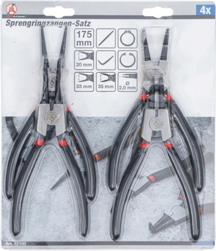 Set De Pinzas De Punta Para Seguros Circlip 4 Pza Bgs 52100