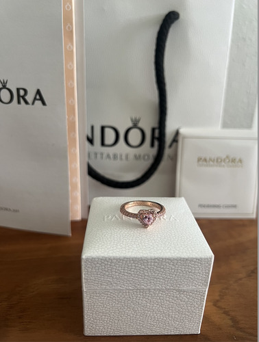 Anillo Pandora Corazón Rosa En Plata Bañado En Oro Rosa 14k Rosa Claro 5