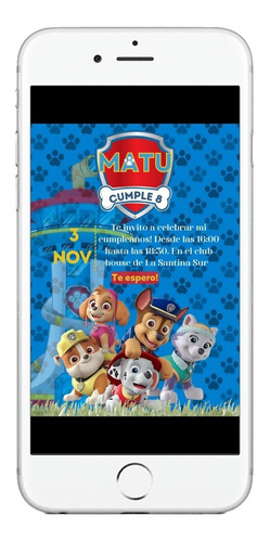 Invitación Cumpleaños Tarjeta Digital Paw Patrol Marshall 