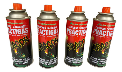 4 Cartuchos De Gas Butano Valvula Especial 1/4 Vuelta 485 Ml