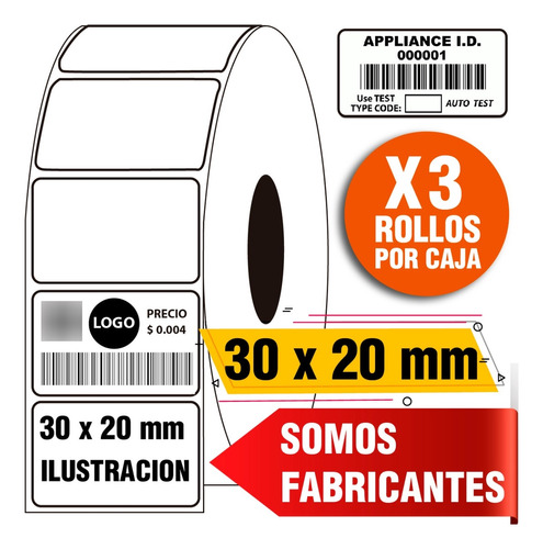 Pack X3 Rollos De Etiquetas 30 X 20 Mm Papel Ilustracion 