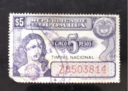 Estampilla Timbre Nacional De 5 Pesos, Policarpa