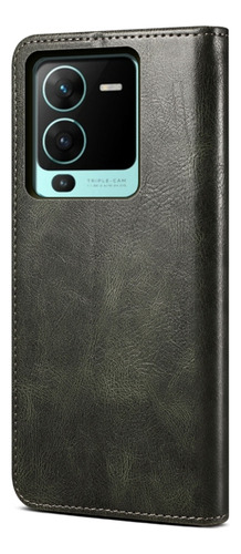 Black Oil Wax Texture Leather Case For Vivo V25 Pro