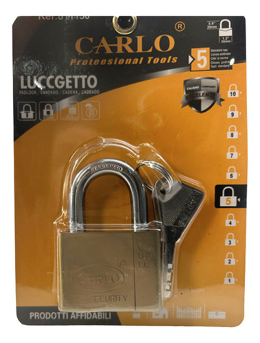 Candado Dorado De 60mm / Incluye 3 Llaves F60 Carlo 6002342 Color Amarillo