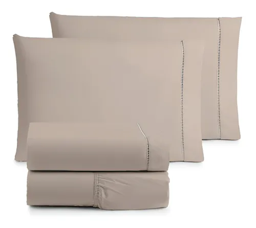 Lençol Super King 4 peças 600 Fios 100% Algodão Percal Liso Cáqui Lw Confecções