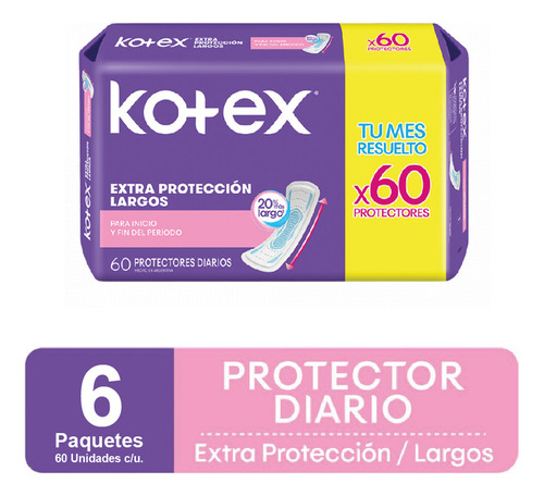 Protector Diario Kotex Protector Diario Largo X60un Pack X6