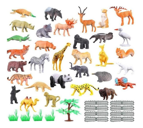 (1 Juego) Mini Jungle Animals Playset De 53 Piezas