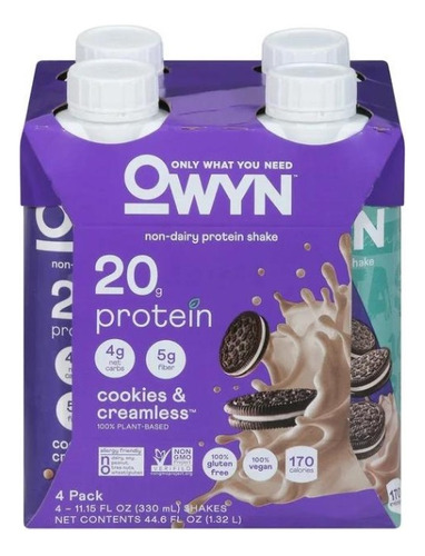 Owyn Plant Based Protein Shake, Cookies&cream Protein 4 Pack Sabor Cookies And Cream