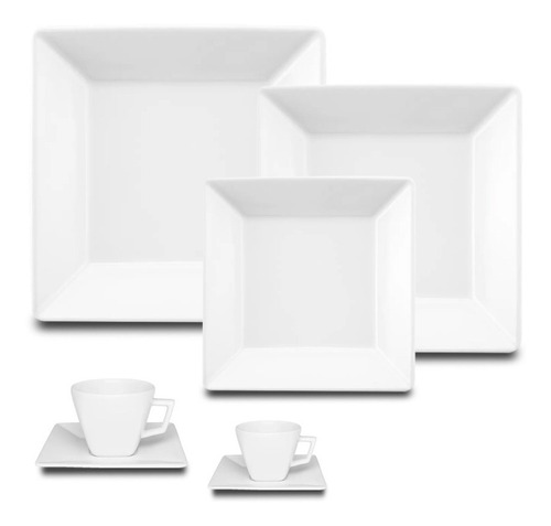 Set Platos 42 Piezas Cuadrados Porcelana Blanco Oxford