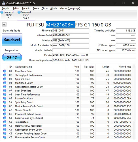 Hd Notebook Fujitsu Mhz2160bh Ffs G1 160,0 Gb