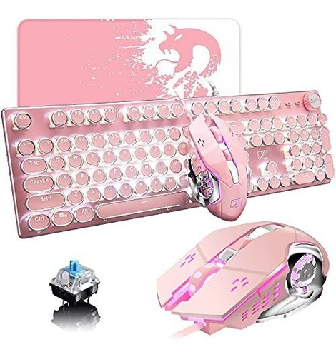 Mouse+teclado Gamer Lexonelec 104 Teclas Con Led -rosa