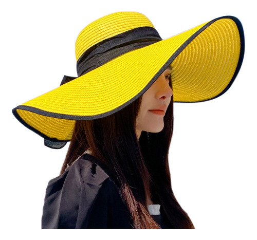 Dreshow Sombrero De Paja Con Lazo Para Mujer, Plegable, Para