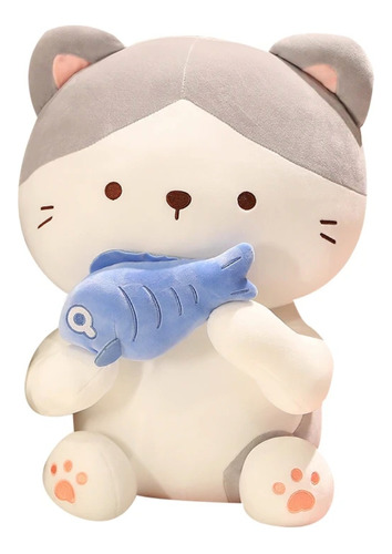 Peluche Felpa Suave Hipoalergenico Gato Con Pez Kawaii 35cm