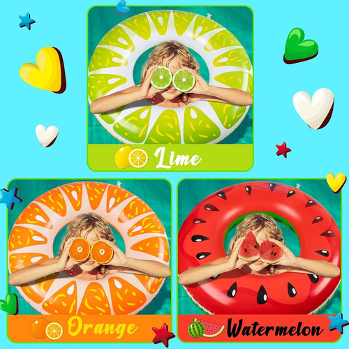 3 Salvavidas De Piscina De Frutas: Sandia Naranja Lima Multi-color