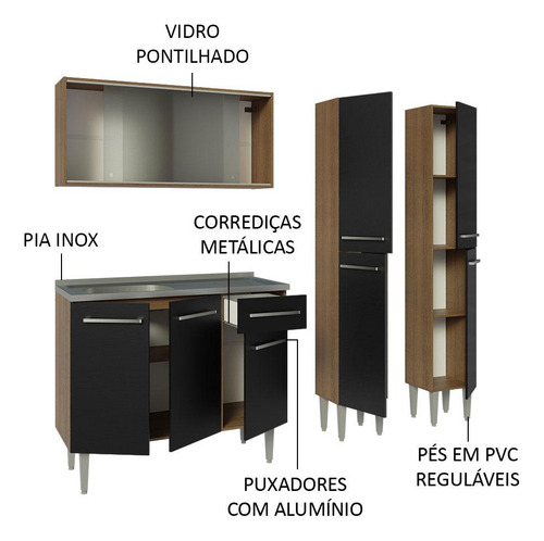 Cocina Integral Emilly 1.70 m con Mesón de Acero 12 Madesa GREM1690117K