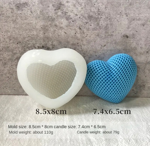 Molde Silicon Corazón Tejido Mediano Vela Jabón Resina Choco