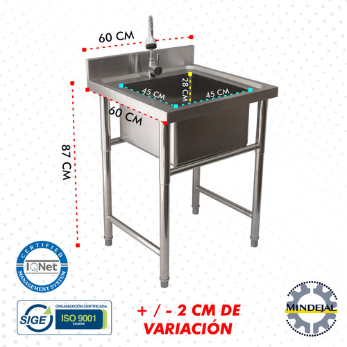 Fregadero De Lujo Acero Inoxidable C/ Monomando 60x60x87cm