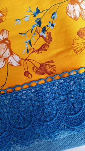 Imagem 5 de 7 de Toalha De Rosto Fio Egípcio Azul 48x80cm Tricoline E Guipir