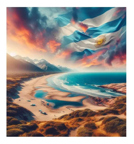 Vinilo 100x100cm Playa Bandera Argentina Turismo Paisaje M2