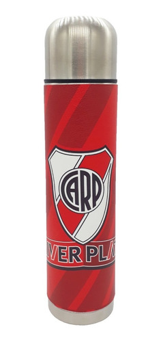 Termo Metalico De 1 Litro River Plate Forrado En Eco Cuero