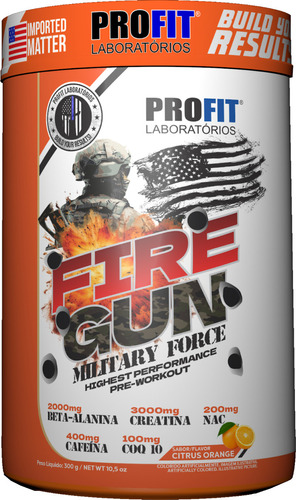 Pré Treino Fire Gun 300g Military Force - Profitlabs Citrus Orange