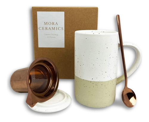 Taza Para Té Con Infusor, Cuchara Y Tapa, Cerámica 350ml