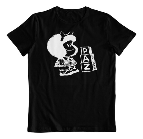 Polera Negra Algodon Estampado Dtf Mafalda Argentina Arte