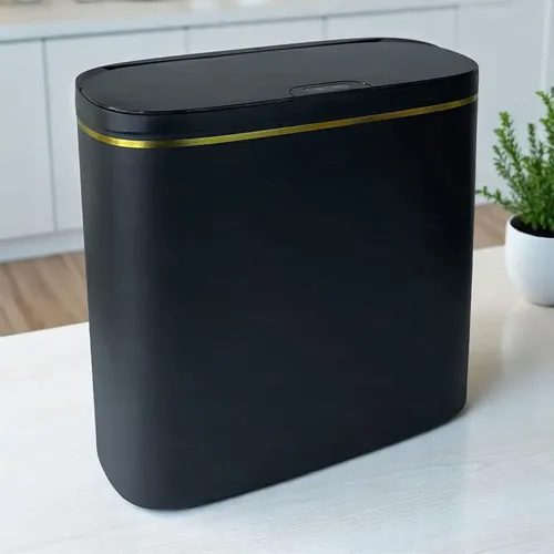 Lixeira Inteligente Recarregável Sensor Movimento 14 L Slim Preto Com Dourado