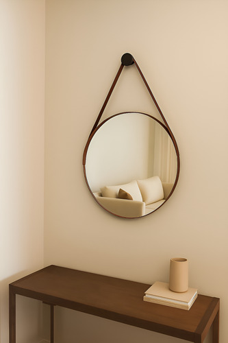 Espelho Adnet Redondo Lavabo 60cm Adnet Couro Com Pino