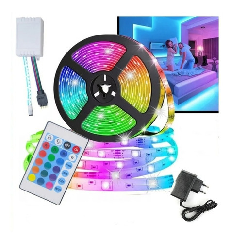 Fita Led Rgb Colorida 5m Sanca Cortina Controle E Fonte 12v 110V/220V