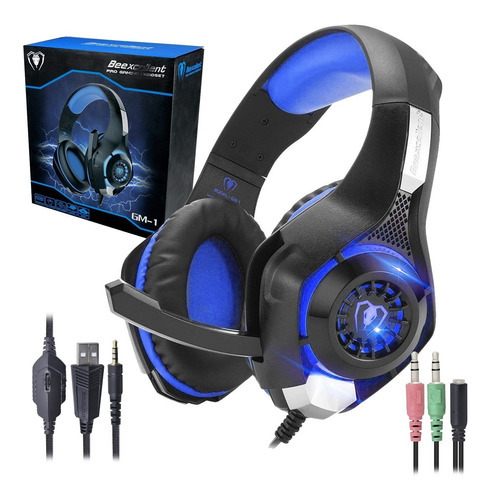 Audifonos Diadema Gamer Gm-1 Led Ps4 Xbox One S, X Pc Laptop Color Azul