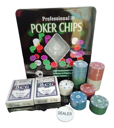 Set Poker Juego De Mesa 100 Fichas + 2 Naipes Fichas Poker