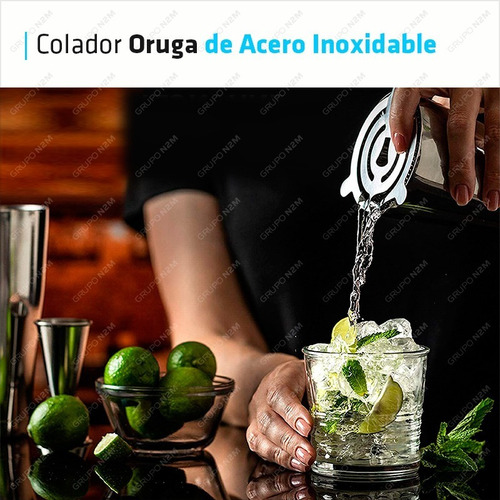 Imagen 4 de 10 de Colador Oruga Tragos Bebidas Coctel Acero Inoxidable Barman