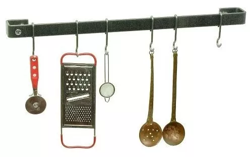 Barra de utensilios artesanal de 30 pulgadas con 6 ganchos de acero  martillado