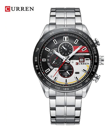 Relógio de quartzo inoxidável Curren Business para homens, cor de fundo: prata, preto