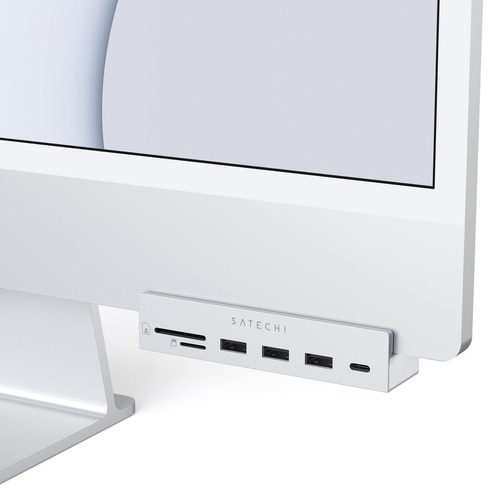 Satechi Pinza Hub Usb C Puerto De Datos Usb C, Datos Usb A 3.0, Lector De Tarjetas Micro/sd Para Apple Studio Display Y 2021 iMac M1 24 . No Es Apto Para iMac 2020 Y Modelos Anteriores (plata)