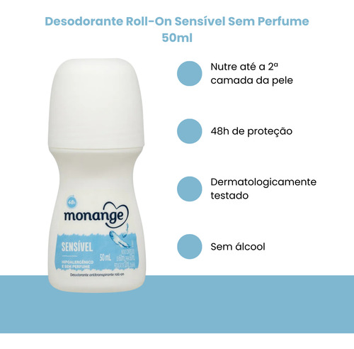 Desodorante Roll On Sem Perfume Antitranspirante Monange