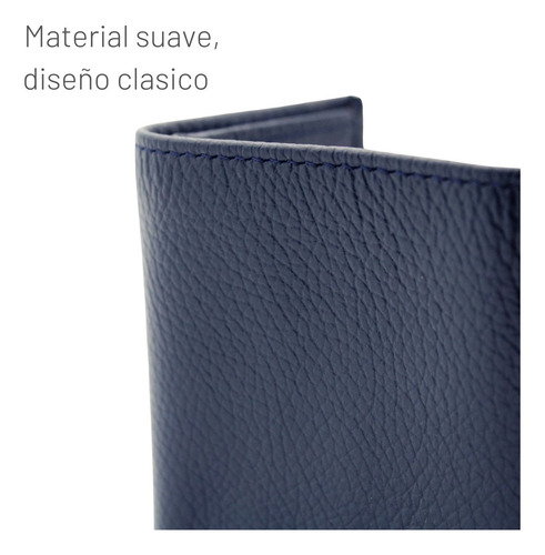 Cartera Hombre Piel Triple Compacta Tela Grabado Láser Azul