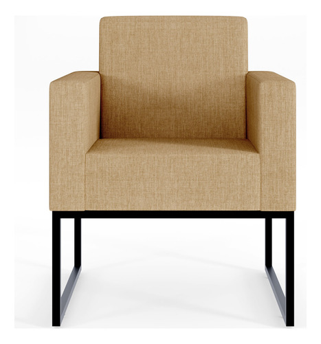 Kit 02 Poltronas Decorativa Sala Recepção Base Fixa De Metal Helô L02 Linho Bege Escuro